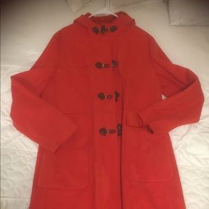 Long soft warm red statement coat size 14